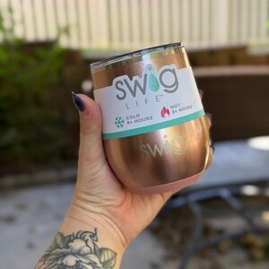Swig Life 12ox Tumbler Rose Gold Stainless Steel Stemless Wine Cup with Lid NEW